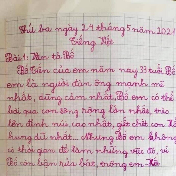 Thêm một bài văn tả bố với màn &quot;quay xe&quot; ngoạn mục: Đang lâng lâng vì được khen thấu trời thì câu chốt bá đạo khiến bố tuột dốc không phanh - Ảnh 1.