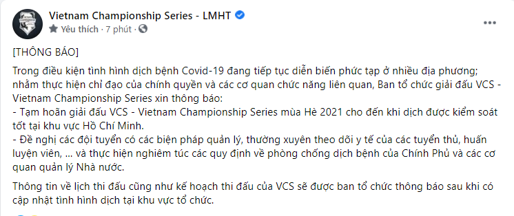 Nóng: VCS mùa Hè 2021 tạm hoãn vô thời hạn, chưa thể khởi tranh vào ngày 24/6 này - Ảnh 1.