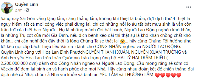 Quyền Linh tiếp tục “ghi điểm” khi trao thêm hơn 2 tỷ đồng để mua vắc xin cho người nghèo - Ảnh 1.
