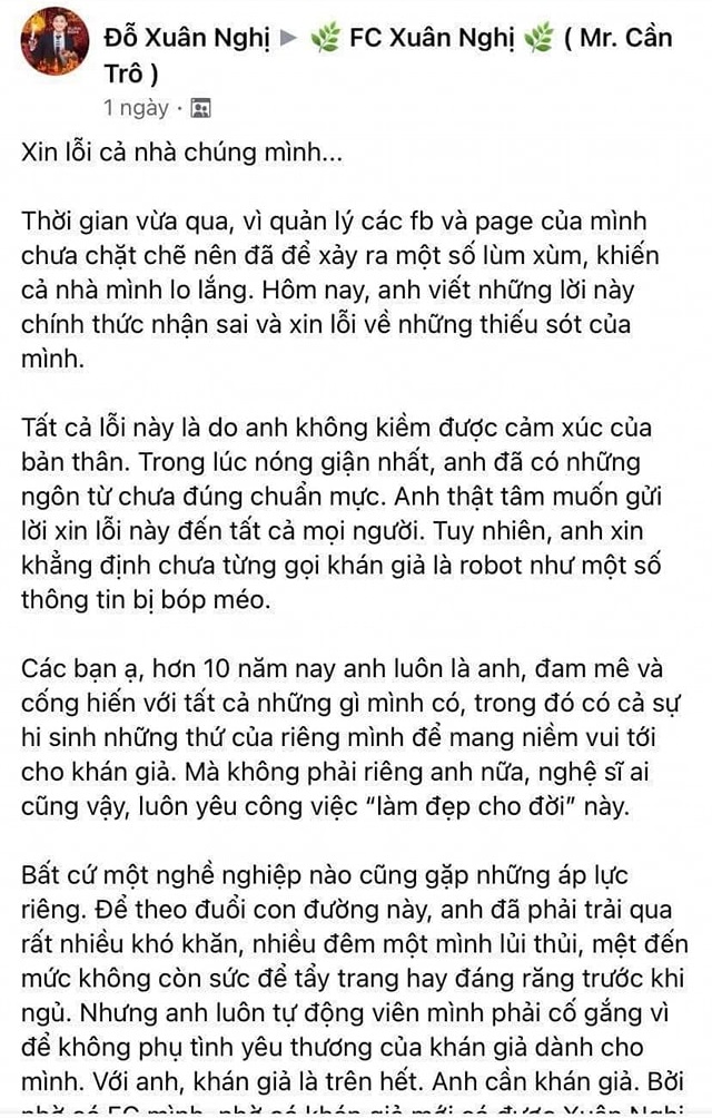 Xuân Nghị gửi tâm thư xin lỗi sau phát ngôn phản cảm nhưng tiếp tục bị khán giả bức xúc vì cách xưng hô - Ảnh 2.