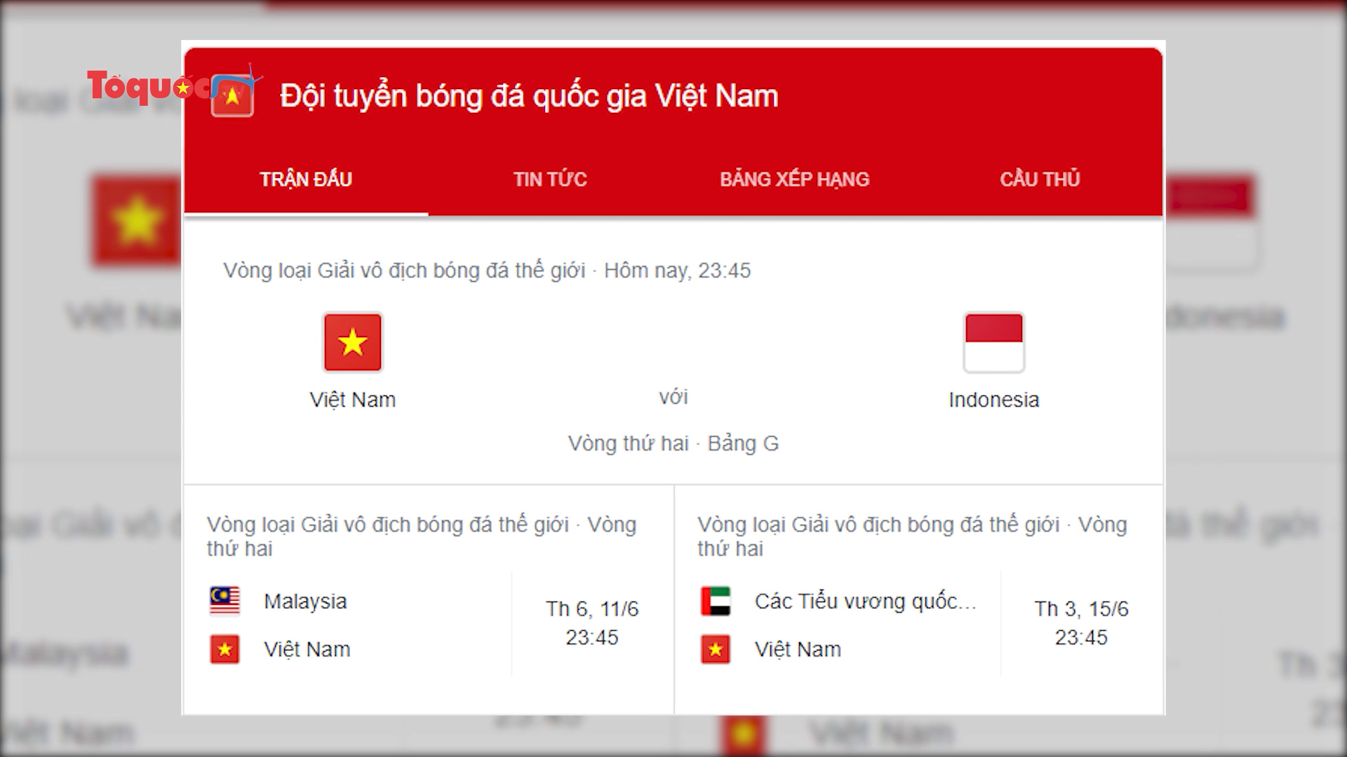 Lịch truyền hình của đội tuyển Việt Nam tại vòng loại World Cup 2022