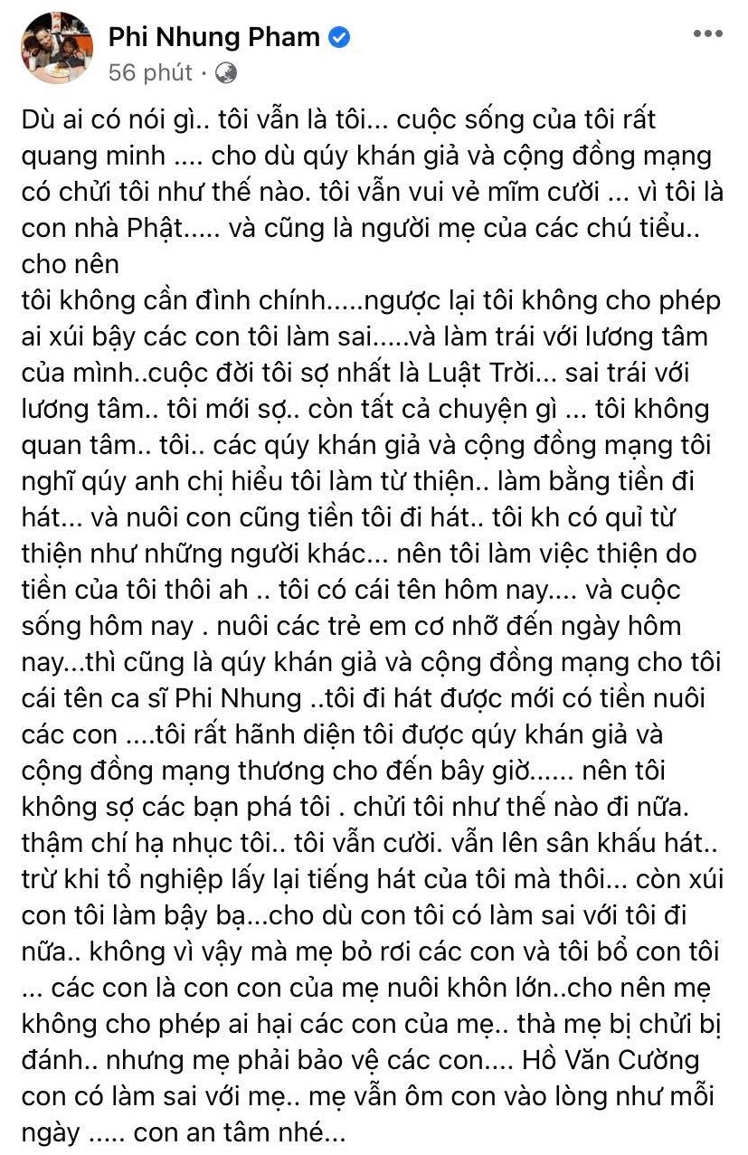 Phi Nhung lên tiếng giữa ồn ào liên quan tới con nuôi Hồ Văn Cường: &quot;Con có làm sai với mẹ, mẹ vẫn ôm con vào lòng như mỗi ngày&quot; - Ảnh 1.