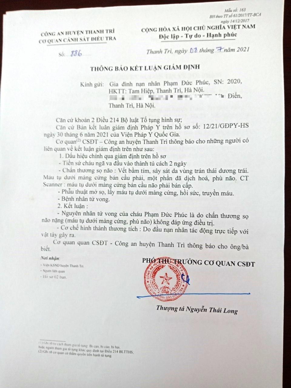 Hà Nội: Khôi phục điều tra vụ bé trai 9 tháng tuổi tổn thương não tử vong sau khi gửi cho bảo mẫu cùng làng - Ảnh 1.