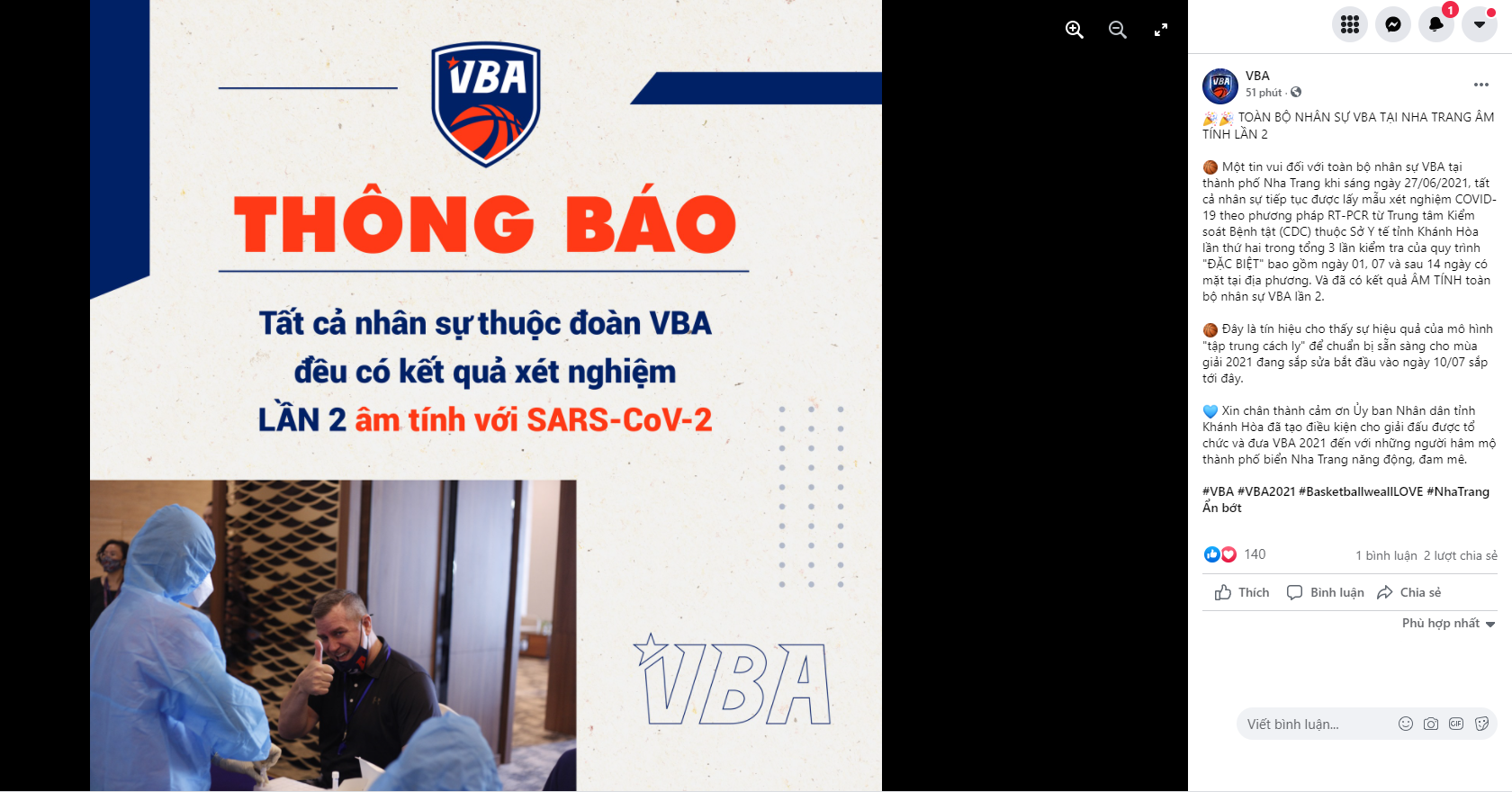 Kết quả xét nghiệm lần 2 âm tính, ngày bắt đầu của VBA 2021 đang cận kề - Ảnh 1.