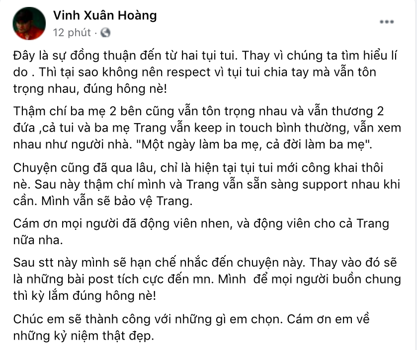 Vinh Râu viết tâm thư hé lộ thời điểm ly hôn bất ngờ với Lương Minh Trang, thái độ của bố mẹ 2 bên còn gây ngỡ ngàng hơn - Ảnh 2.