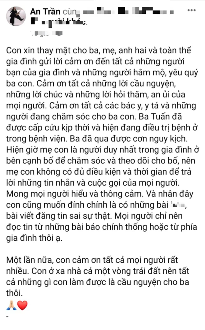 Con gái NS saxophone Trần Mạnh Tuấn viết tâm thư từ nửa bên kia trái đất, làm rõ tin sai lệch về cơn đột quỵ của ba - Ảnh 2.