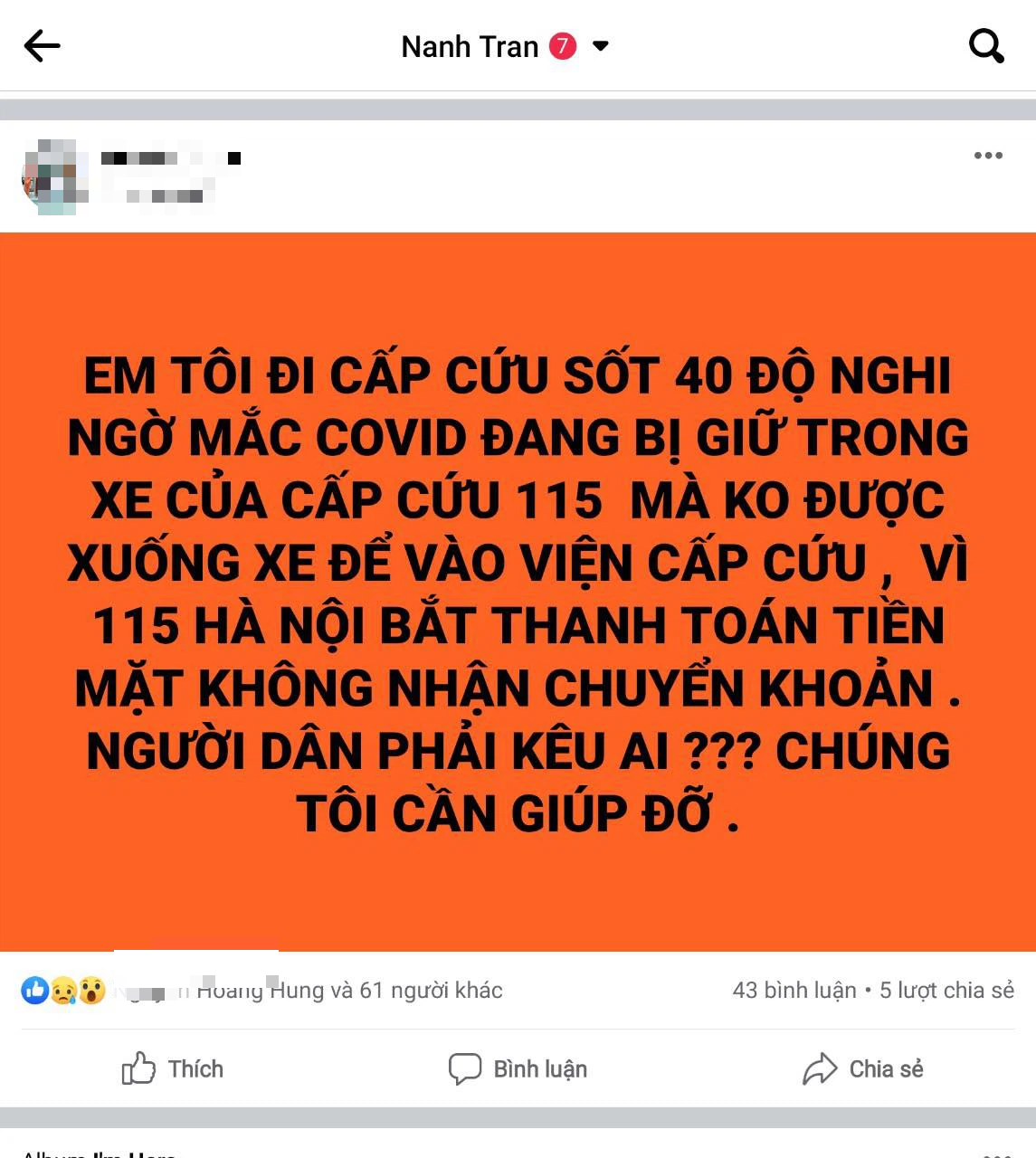 Người nhà bệnh nhân bức xúc phản ánh lên mạng vi phải thanh toán bằng tiền mặt