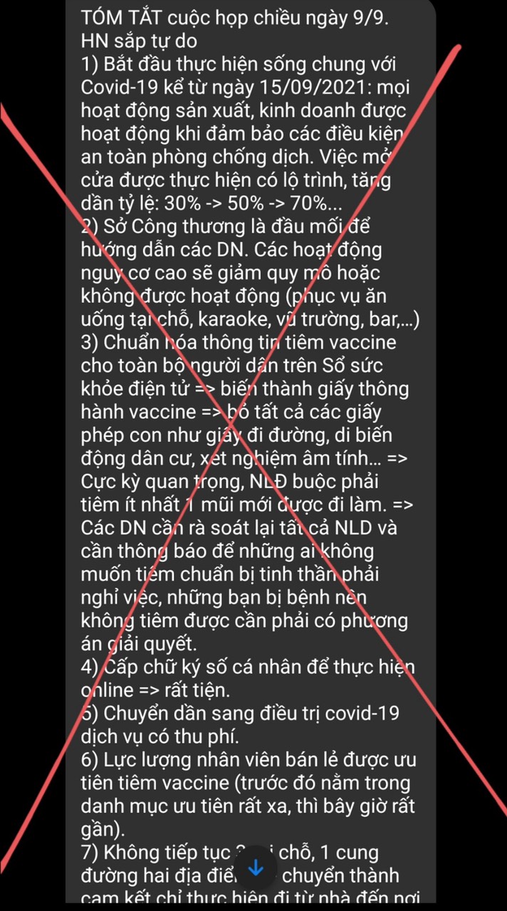 Hà Nội bắt đầu sống chung với Covid-19 từ ngày 15/9 là tin giả, rà soát và xử lý tài khoản MXH lan truyền - Ảnh 1.