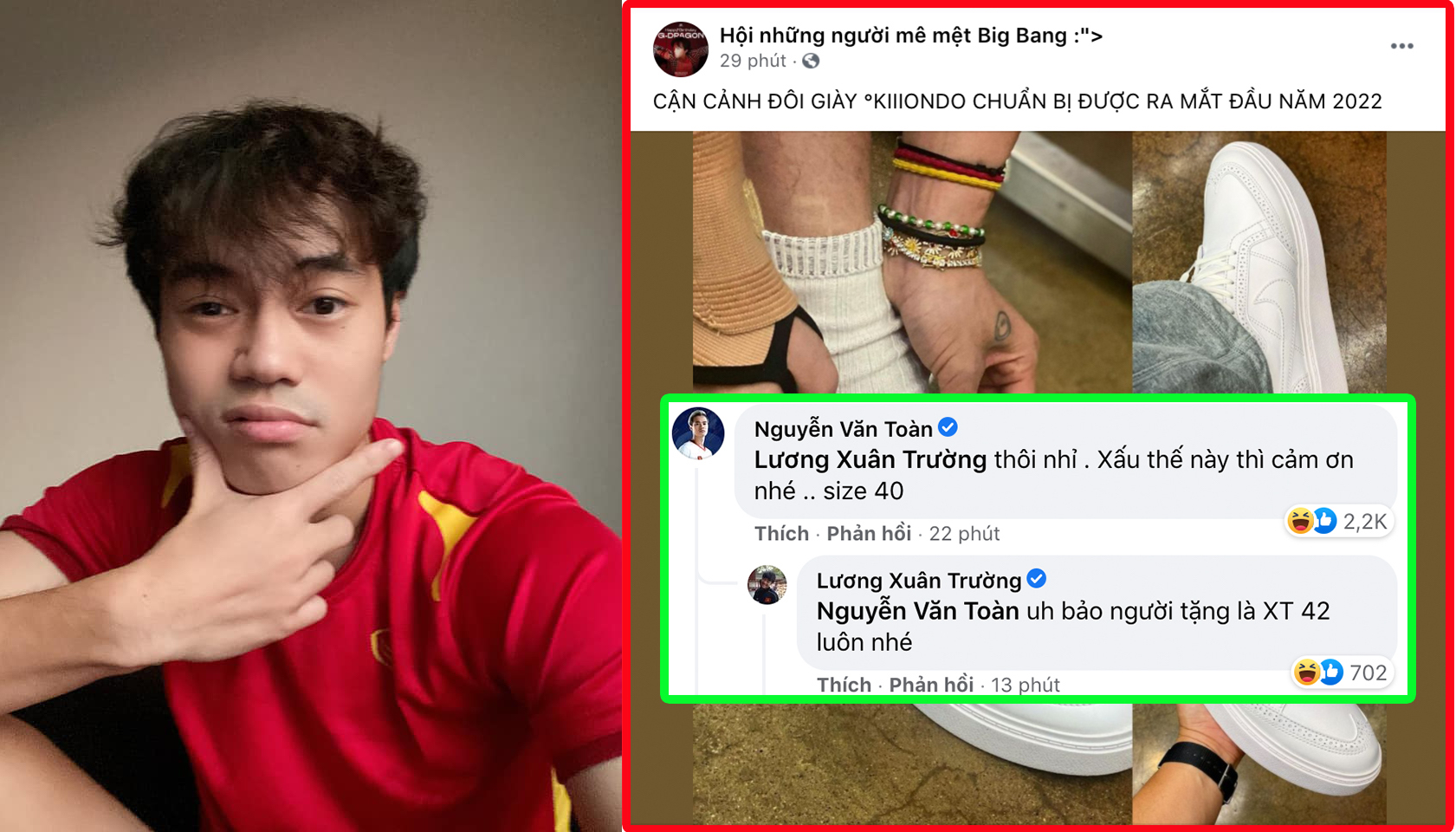 Văn Toàn &quot;xin đểu&quot; Xuân Trường mẫu giày mới của G-Dragon sắp ra mắt - Ảnh 1.