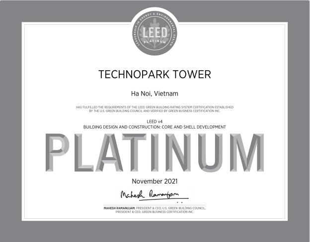TechnoPark Tower đạt chứng nhận công trình xanh Leed Platinum - Ảnh 2.