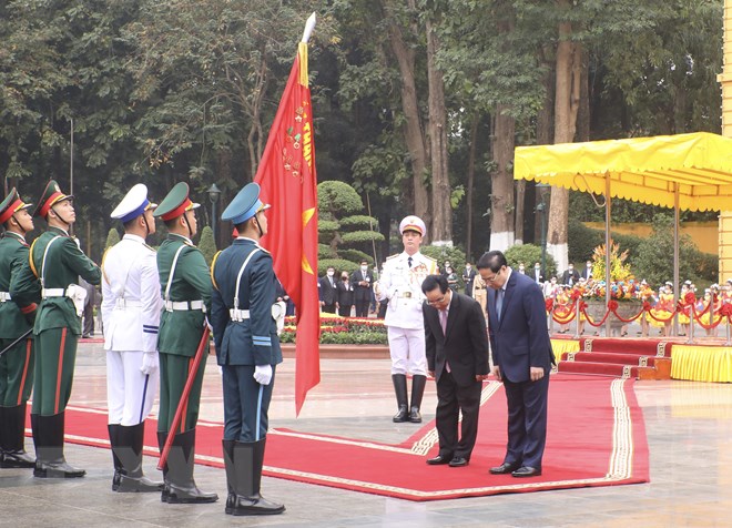 Thủ tướng Phạm Minh Chính chủ trì đón Thủ tướng Lào Phankham Viphavanh - Ảnh 4.