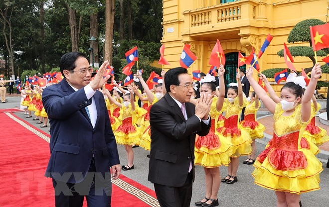 Thủ tướng Phạm Minh Chính chủ trì đón Thủ tướng Lào Phankham Viphavanh - Ảnh 8.
