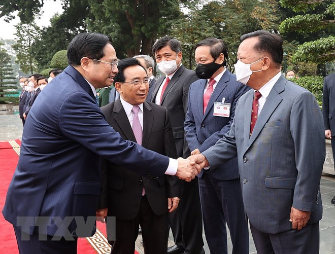 Thủ tướng Phạm Minh Chính chủ trì đón Thủ tướng Lào Phankham Viphavanh - Ảnh 9.