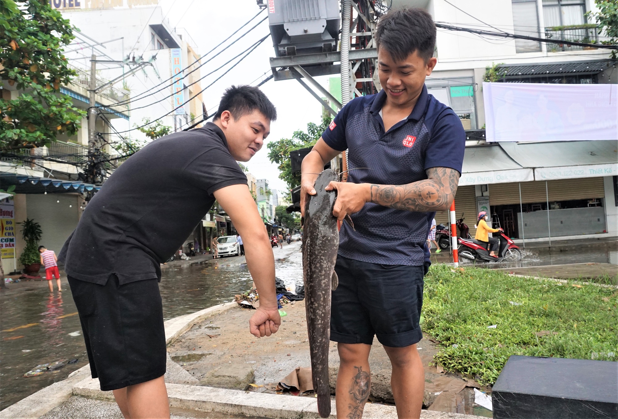 Người Đà Nẵng mang rổ ra đường phố bắt cá sau mưa - Ảnh 10.
