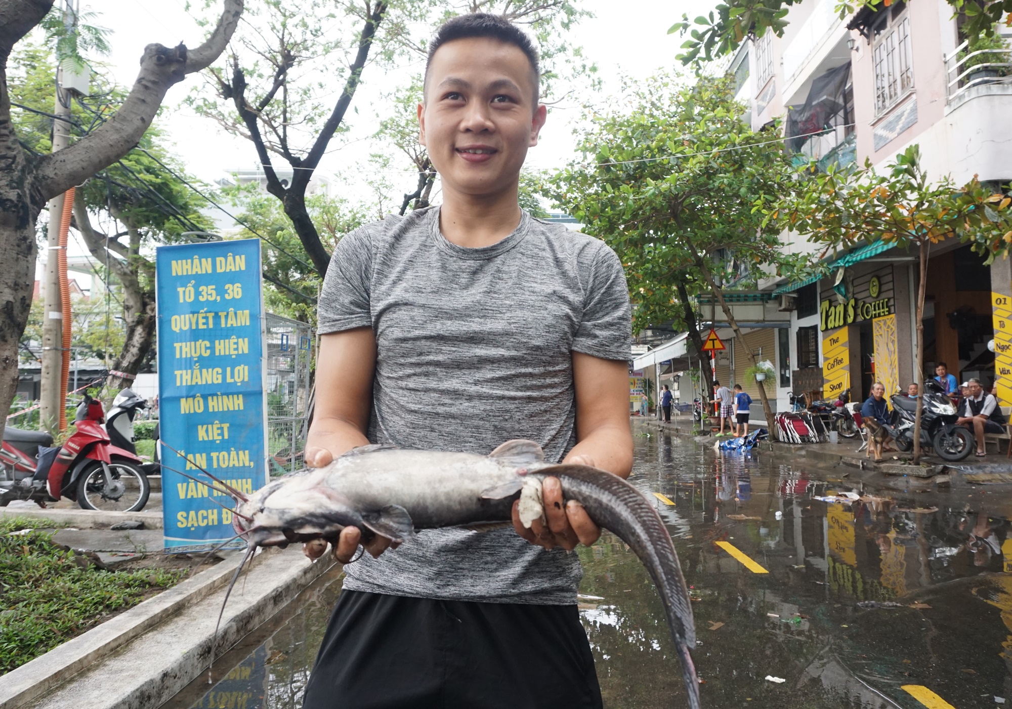 Người Đà Nẵng mang rổ ra đường phố bắt cá sau mưa - Ảnh 9.