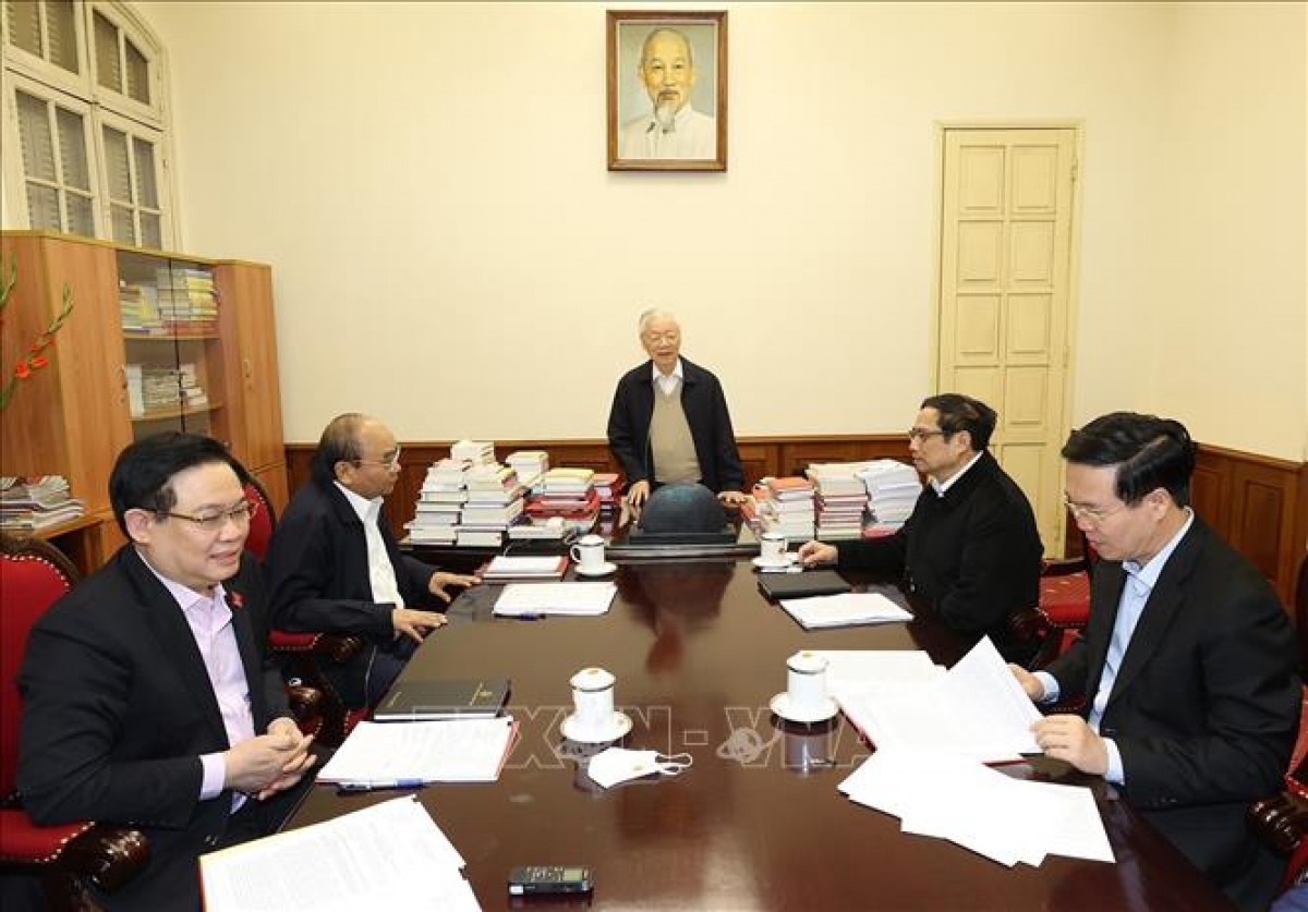 Tổng Bí thư Nguyễn Phú Trọng chủ trì cuộc họp lãnh đạo chủ chốt tháng 3/2022 - Ảnh 1.