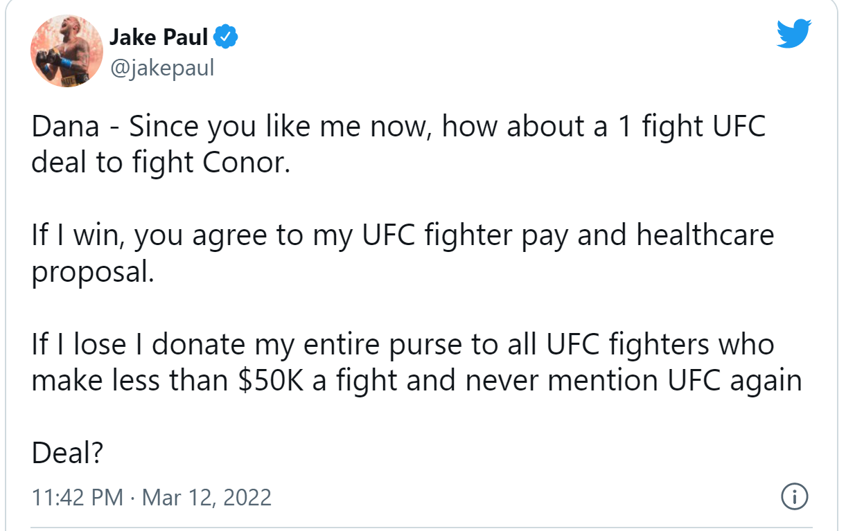 Jake Paul gửi lời đề nghị thượng đài cùng Conor McGregor tới Dana White, đưa ra điều kiện để đấu &quot;miễn phí&quot; - Ảnh 1.