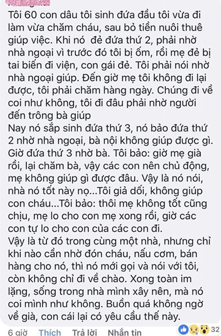 Con cái trách móc, ghẻ lạnh vì mẹ chồng không trông cháu giúp: Từ khi nào việc chăm cháu lại trở thành nghĩa vụ của ông bà? - Ảnh 1.