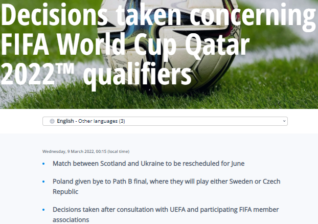 CHÍNH THỨC: FIFA loại Nga khỏi vòng loại World Cup 2022 - Ảnh 1. CHÍNH THỨC: FIFA loại Nga khỏi vòng loại World Cup 2022 - Ảnh 1.