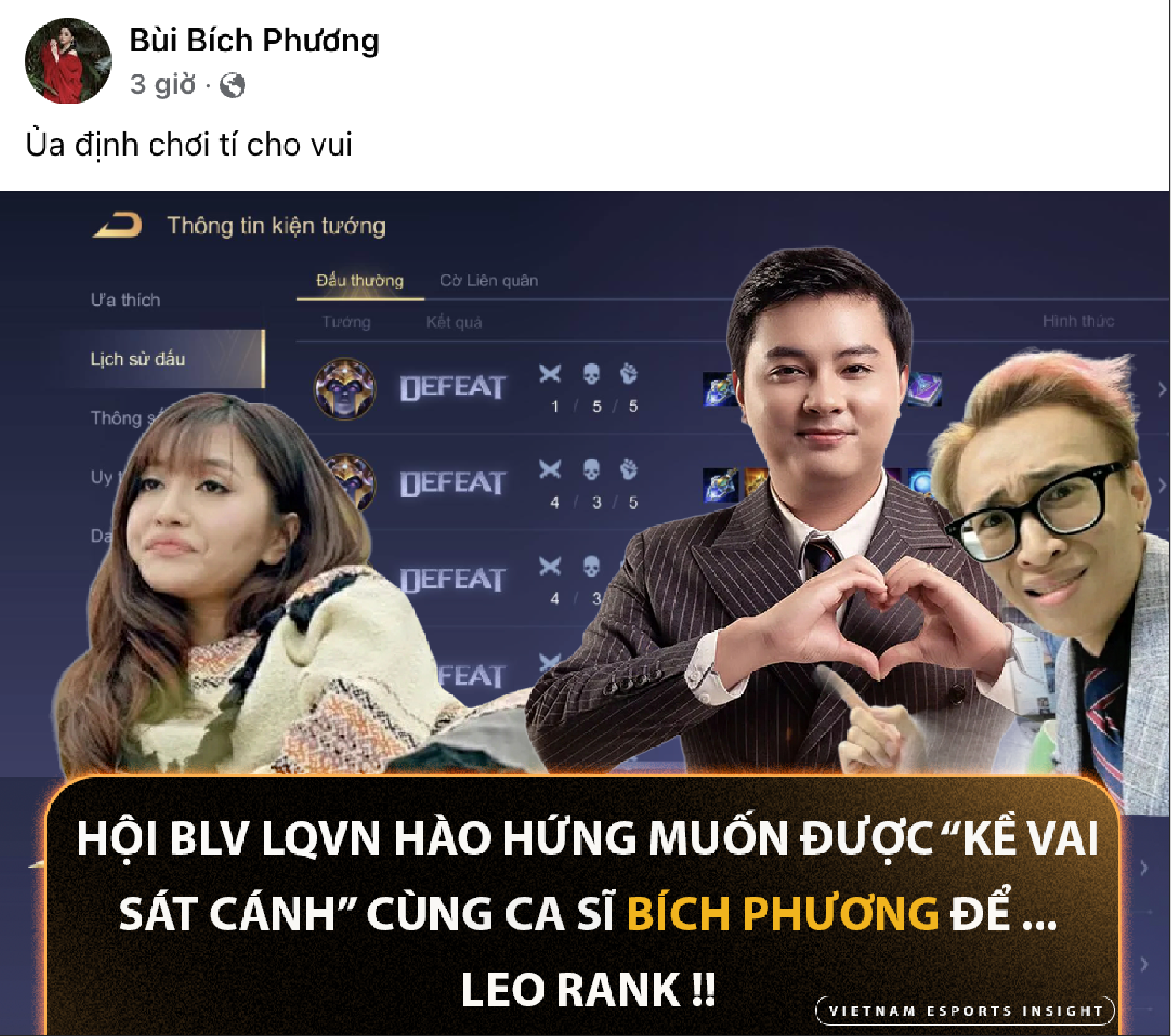 Ca sĩ Bích Phương khoe thành tích leo rank ngày Cá tháng Tư, hội BLV LQVN hào hứng xin được 'kề vai sát cánh' cùng thần tượng - Ảnh 3.