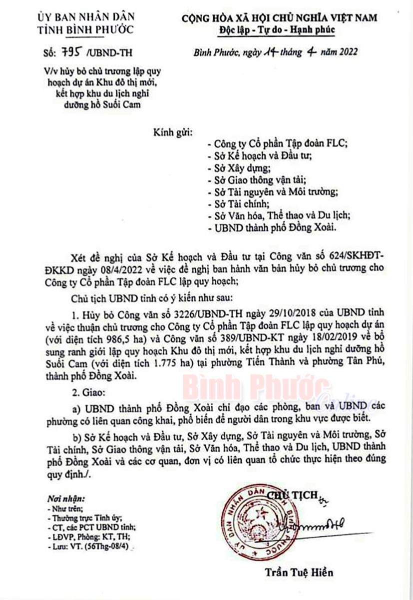 Chậm triển khai hơn 3 năm, Tập đoàn FLC bị Bình Phước hủy chủ trương cho quy hoạch siêu dự án gần 1.800 ha - Ảnh 1.