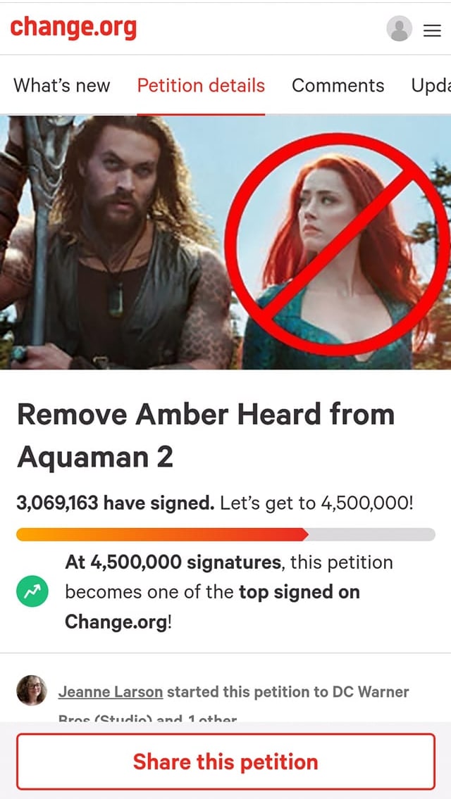 Giữa vụ kiện nghìn tỷ với Johnny Depp, lượng khán giả ký tên loại Amber Heard khỏi Aquaman 2 tăng lên con số khủng - Ảnh 1.