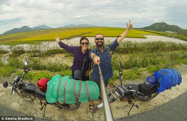 The couple purchased two cheap motorbikes and rode through Laos, Cambodia and Vietnam