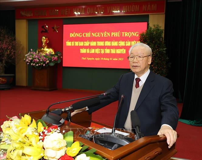 Tổng Bí thư Nguyễn Phú Trọng thăm, làm việc và chúc Tết tại tỉnh Thái Nguyên - Ảnh 4.