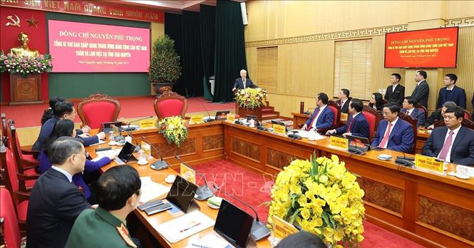Tổng Bí thư Nguyễn Phú Trọng thăm, làm việc và chúc Tết tại tỉnh Thái Nguyên - Ảnh 5.