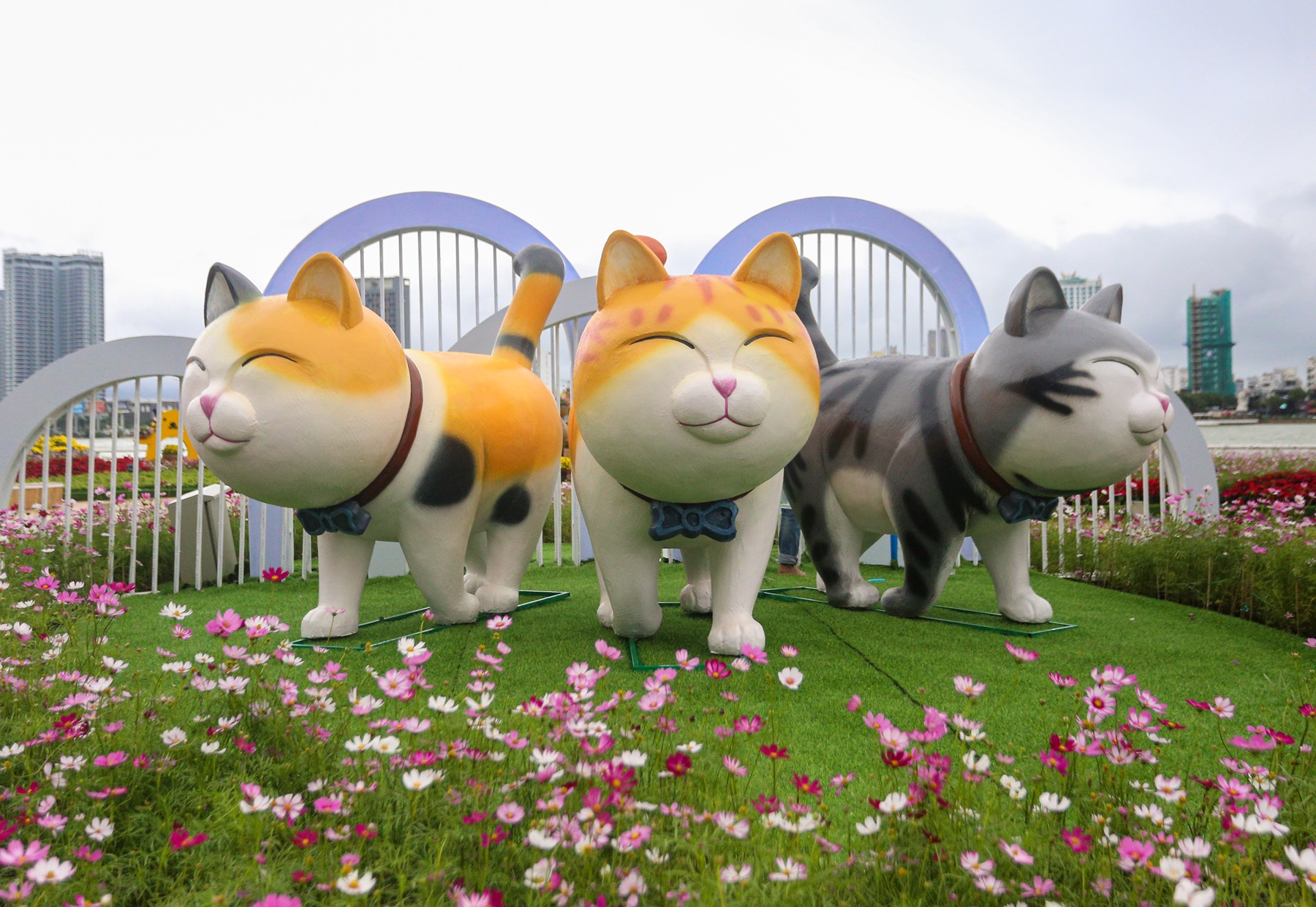 Lộ diện đàn linh vật mèo đủ sắc thái tại đường hoa Xuân Đà Nẵng - Ảnh 2.
