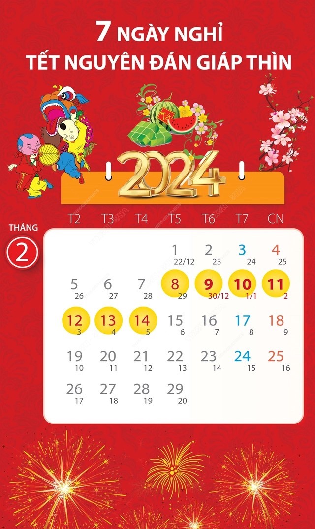 Lịch nghỉ Tết Nguyên đán Giáp Thìn và nghỉ lễ Quốc khánh năm 2024 - Ảnh 1.