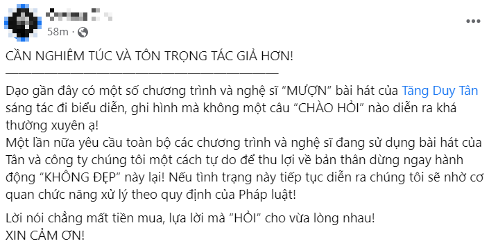 Lại là vấn nạn hát chùa ở Vpop: Tăng Duy Tân bị mang các ca khúc đi hát trái phép, quản lý bức xúc lên tiếng! - Ảnh 1.