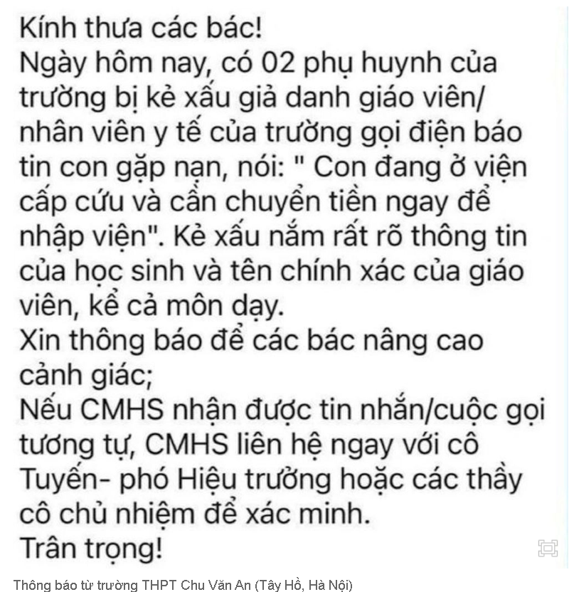 Hà Nội: Tiếp nhận thông tin phụ huynh trình báo bị lừa &quot;con đang cấp cứu&quot; - Ảnh 1.