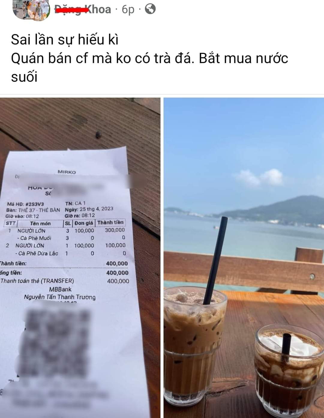 Kiểm tra quán cà phê thu tiền khách mỗi ly 100.000 đồng ở Đà Nẵng