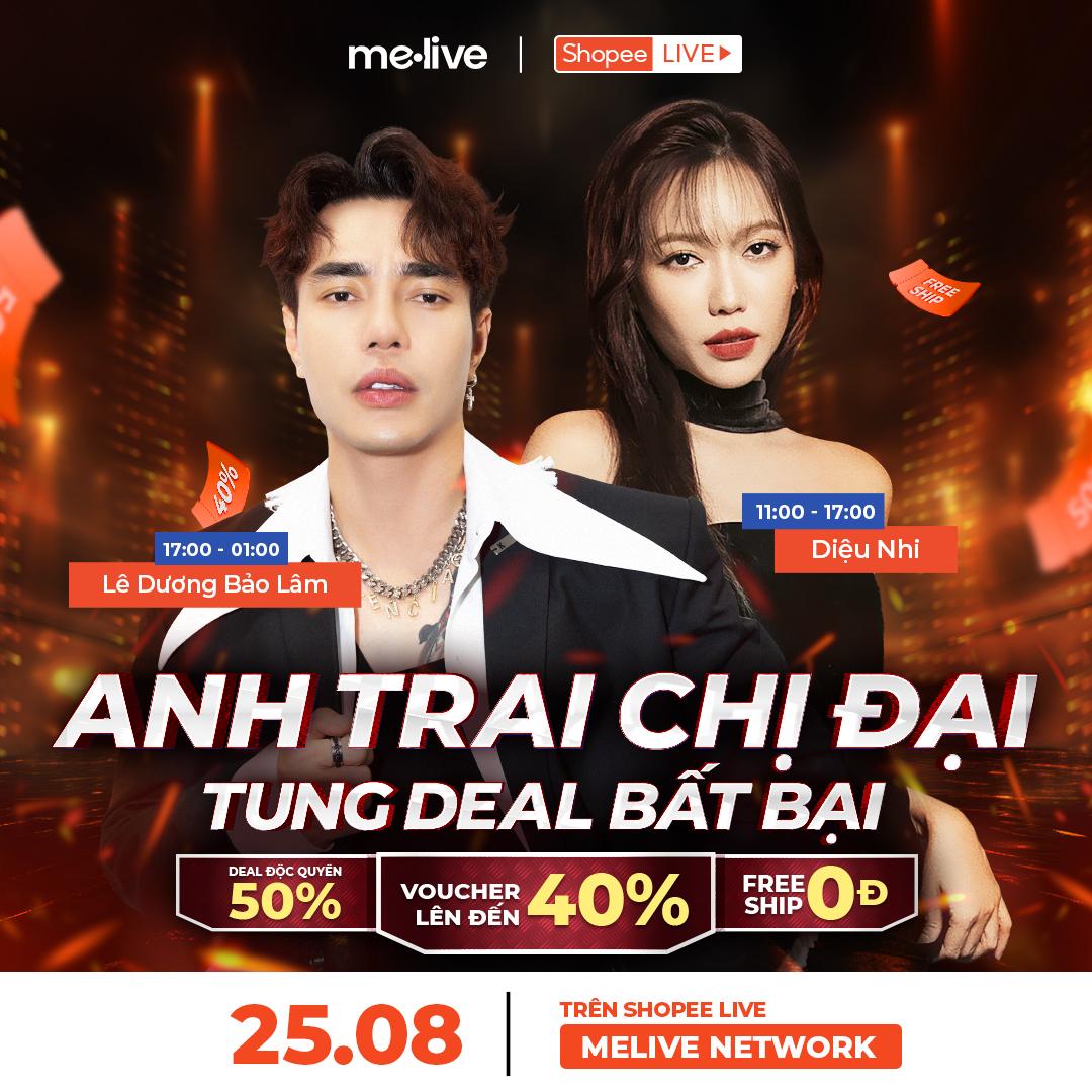 Shopee Live 25/8: Lê Dương Bảo Lâm và Diệu Nhi tung deal khủng giảm đến 50% - Ảnh 1.