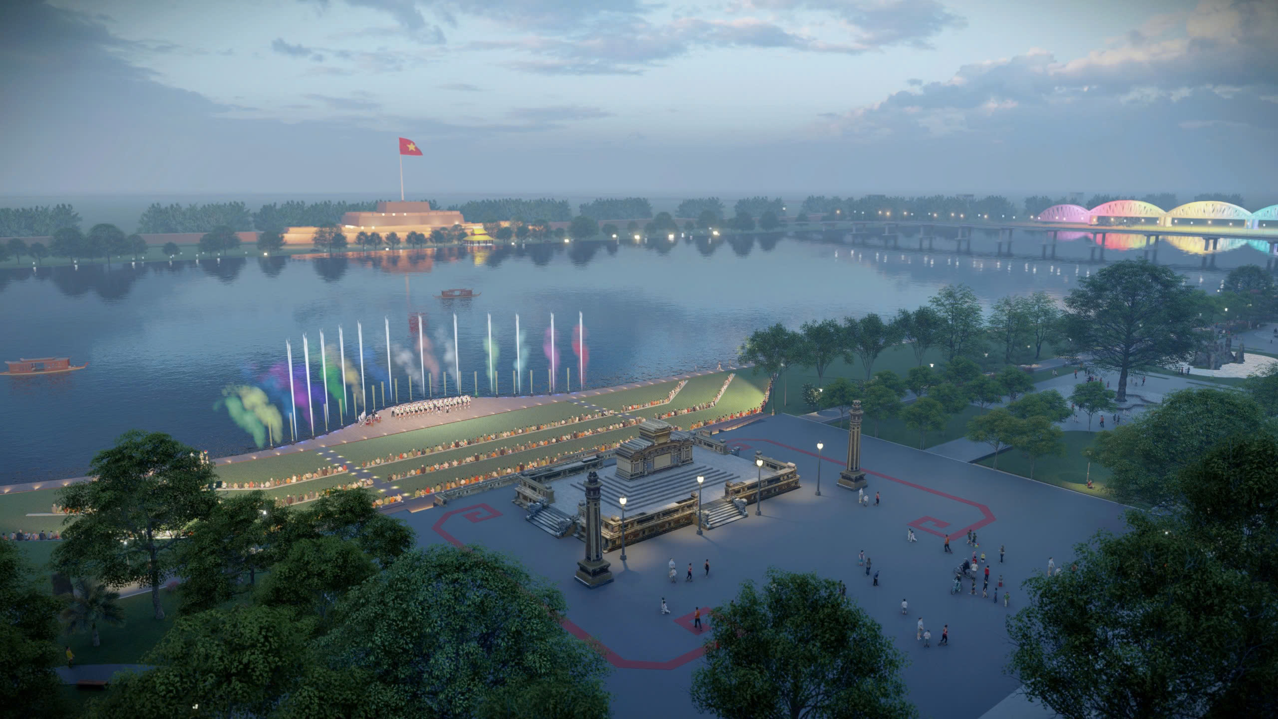 Hue investiu mais de 28 bilhões de VND para construir um palco ao ar livre no Rio Perfume - Foto 1. Huế đầu tư hơn 28 tỷ đồng xây dựng sân khấu ngoài trời bên sông Hương - Ảnh 1.