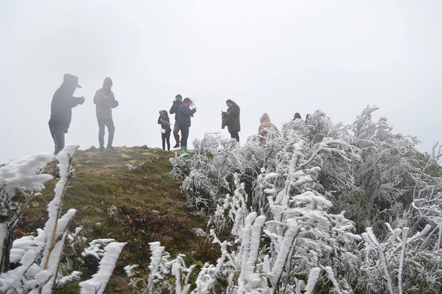Khách du lịch thích thú với băng tuyết phủ trắng đỉnh Mẫu Sơn - Ảnh 2.