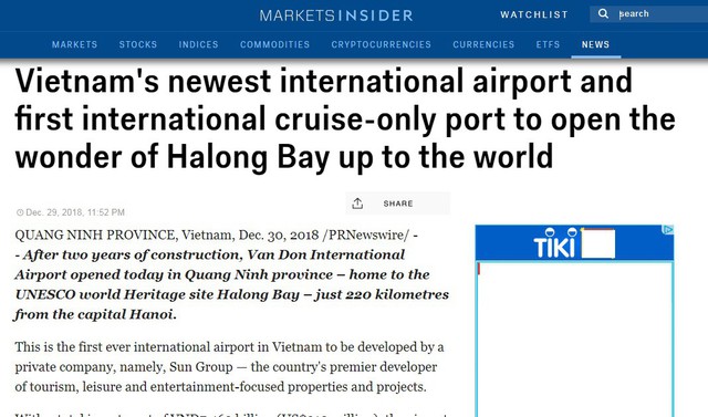 Báo chí quốc tế đồng loạt đưa tin khánh thành sân bay quốc tế Vân Đồn - Ảnh 2.
