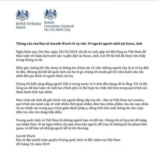 Đại sứ Anh tại Việt Nam gặp Bộ Công an Việt Nam về vụ việc 39 người chết - Ảnh 1.