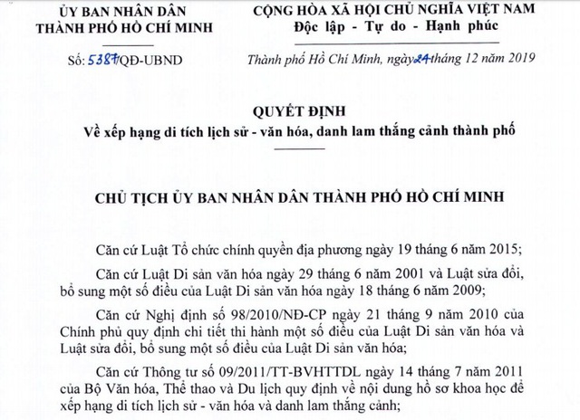 TP. Hồ Chí Minh xếp hạng di tích lịch sử - văn hóa, danh lam thắng cảnh thành phố - Ảnh 1.