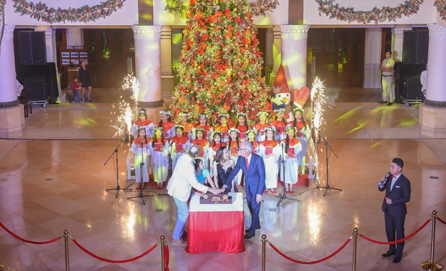 Thắp sáng cây thông Noel cao 10 mét tại khu nghỉ mát ở Đà Nẵng - Ảnh 1.