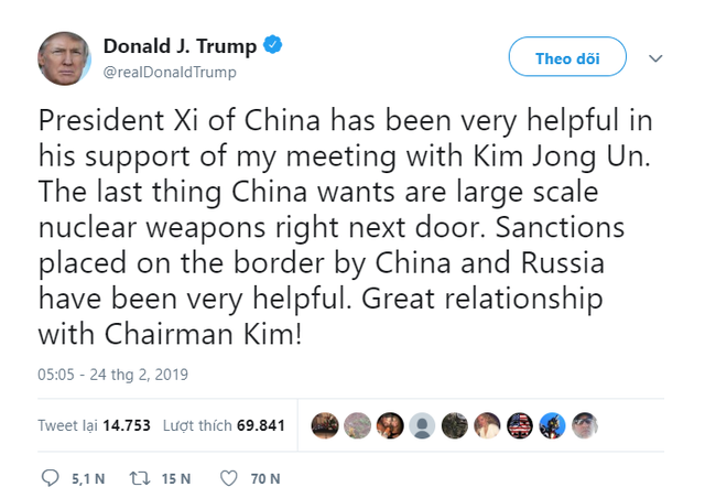 Tổng thống Trump tweet liên tục về thượng đỉnh với Triều Tiên tại Việt Nam - Ảnh 1.