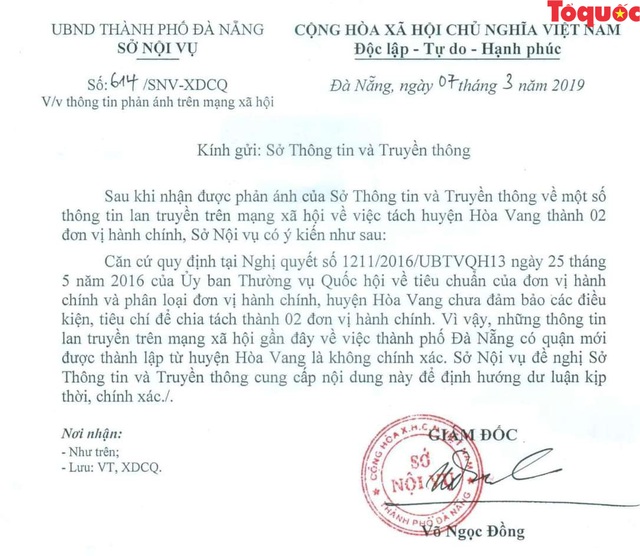 Đà Nẵng: Không có chuyện huyện Hòa Vang tách thành 2 đơn vị hành chính - Ảnh 1.