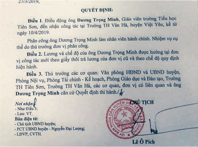 Thầy giáo sàm sỡ học sinh lớp 5 ở Bắc Giang được điều chuyển làm nhân viên hành chính - Ảnh 1.