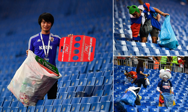 Tinh tế như cổ động viên Nhật Bản: ở lại dọn rác sau trận đấu dù đội nhà chưa thi - Ảnh 3.