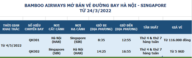 Bamboo Airways triển khai đường bay thẳng thường lệ Hà Nội - Singapore, mở bán vé từ 24/3 - Ảnh 1.