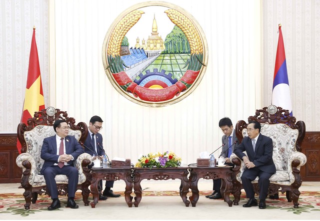 Chủ tịch Quốc hội Vương Đình Huệ hội kiến Thủ tướng Lào - Ảnh 2.