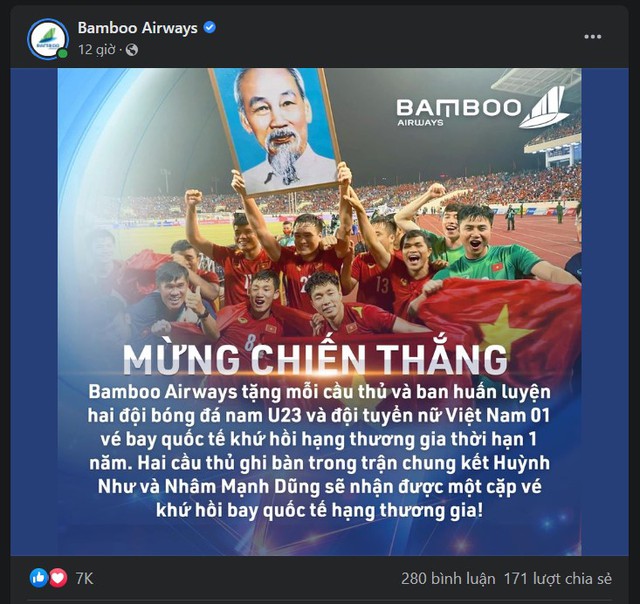 Bamboo Airways “thưởng nóng” tuyển bóng đá nam U23 và tuyển nữ Việt Nam vô địch SEA Games 31 - Ảnh 1.