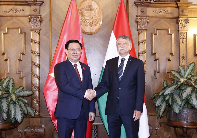 Chủ tịch Quốc hội Hungary đón, hội đàm với Chủ tịch Quốc hội Vương Đình Huệ - Ảnh 1.