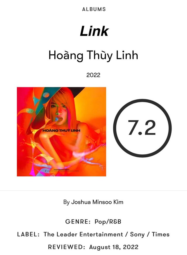 Pitchfork gọi album LINK của Hoàng Thùy Linh là &quot;đỉnh cao của lịch sử nhạc Việt&quot;, chấm cao điểm hơn cả BTS, BLACKPINK, Taylor Swift,.. - Ảnh 1.